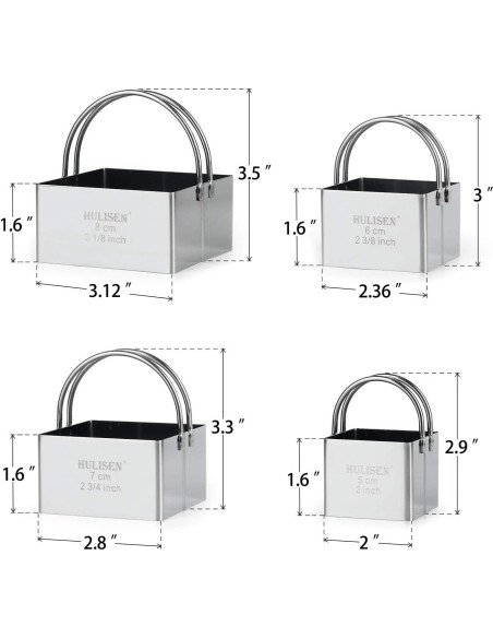 Juego de Cortadores de Galletas HULISEN Cuadrados 4 Piezas