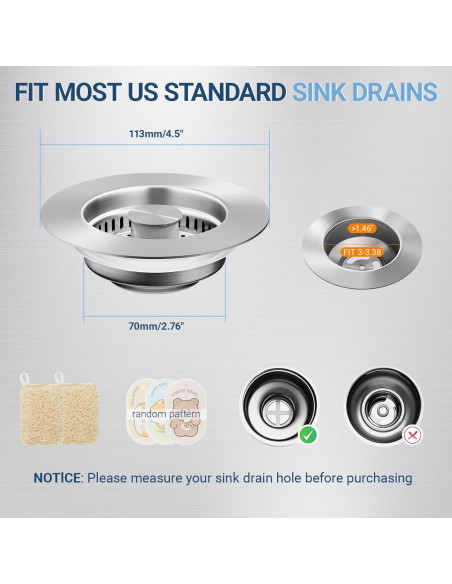 Colador de desagüe de cocina Alocre acero inoxidable 304