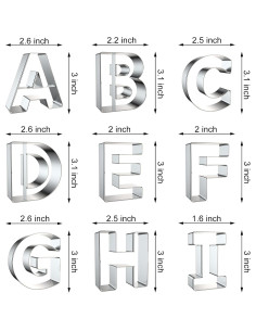 Cortadores de Galletas Alfabeto Xzhloym 26 Piezas Acero Inoxidable 2