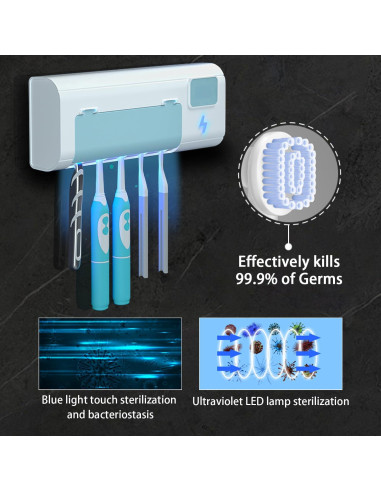 Soporte para cepillos de dientes ZEOEZHBI azul con temporizador