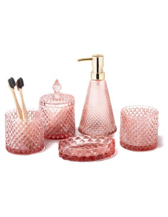 Juego de Accesorios de Baño Empo 5 Piezas Vidrio Rosa