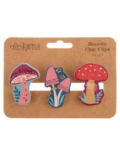 Clips Magnéticos para Bolsas Karma - 3 Piezas Madera Hongo