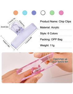 Paquete de 6 Clips de Sellado Dotbengc - Acrílico 7.4x4.6cm 2