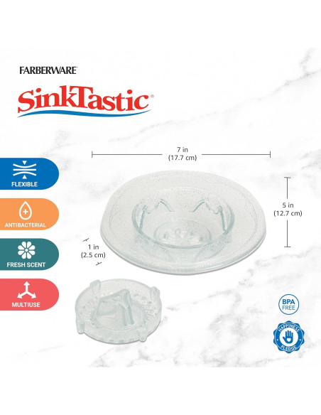 Colador y tapón Sinktastic Farberware, Plata, 17.8x12.7 cm