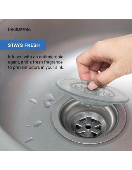 Colador y tapón Sinktastic Farberware, Plata, 17.8x12.7 cm