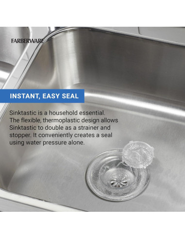 Colador y tapón Sinktastic Farberware, Plata, 17.8x12.7 cm