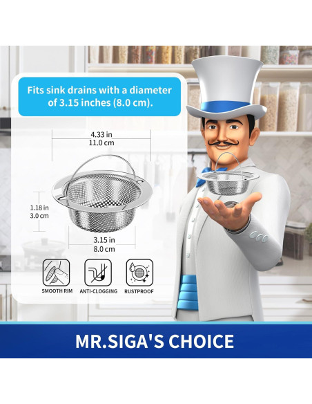 Colador de Fregadero MR.SIGA Acero Inoxidable Paquete 2