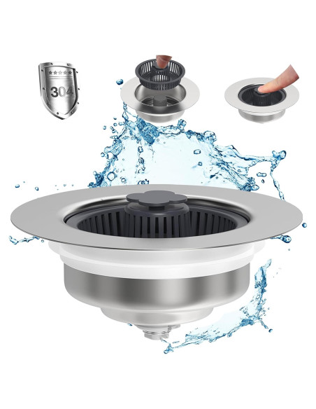 Colador de desagüe de fregadero MELAUDI 3 en 1 acero inoxidable