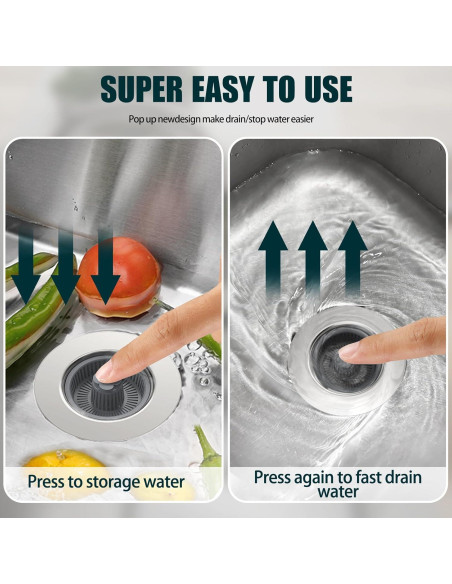 Colador de desagüe de fregadero MELAUDI 3 en 1 acero inoxidable