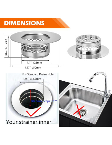 Colador de desagüe de acero inoxidable NADTLSS - 3 unidades