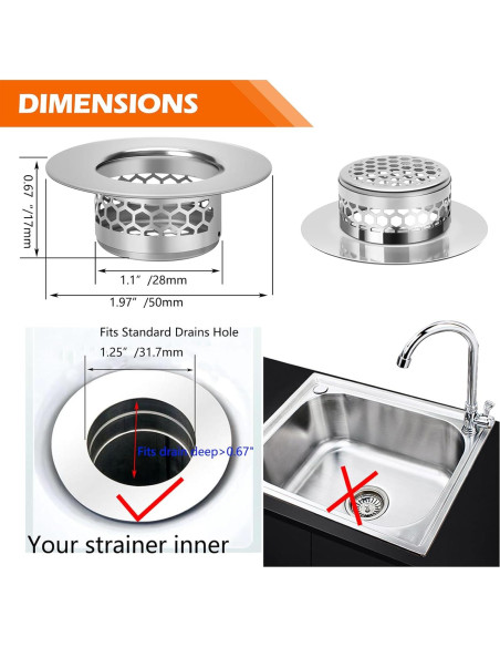 Colador de desagüe de acero inoxidable NADTLSS - 3 unidades Colador de desagüe de acero inoxidable NADTLSS - 3 unidades