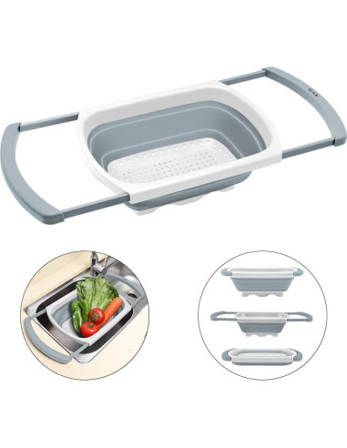 Colador Plegable QiMH 6 Cuartos Silicona Gris y Blanco