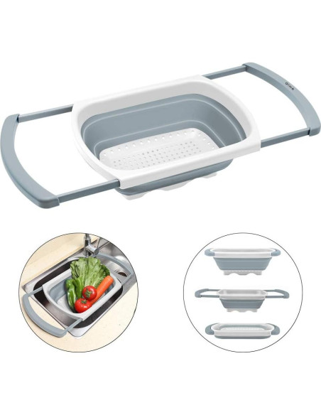 Colador Plegable QiMH 6 Cuartos Silicona Gris y Blanco