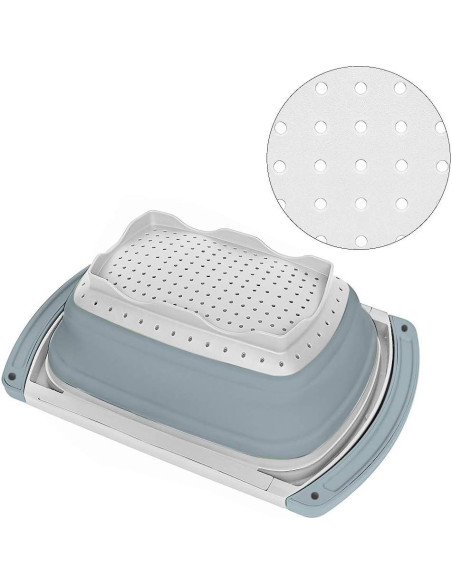 Colador Plegable QiMH 6 Cuartos Silicona Gris y Blanco