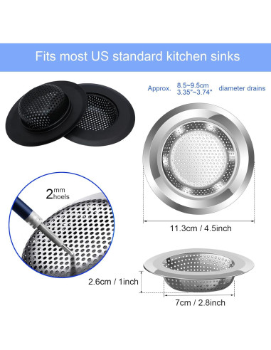 Colador de desagüe V-TOP acero inoxidable 4 piezas 11.43 cm