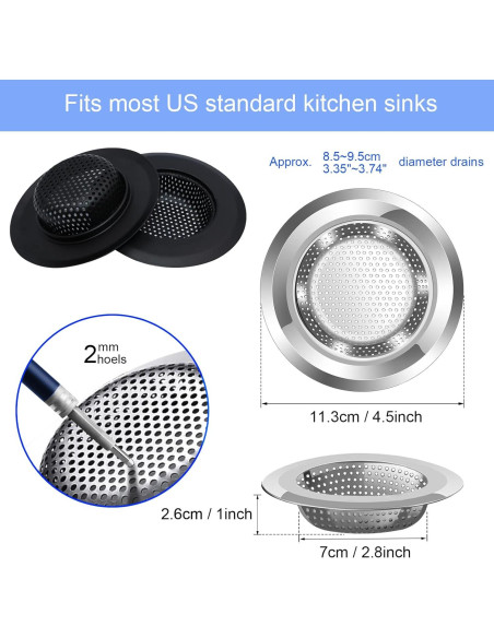 Colador de desagüe V-TOP acero inoxidable 4 piezas 11.43 cm Colador de desagüe V-TOP acero inoxidable 4 piezas 11.43 cm
