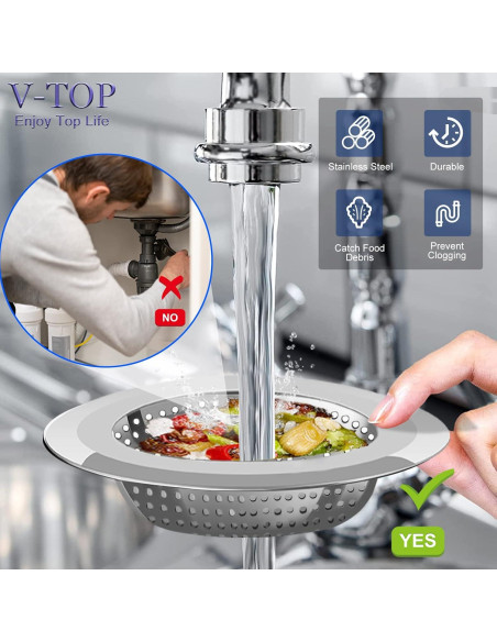 Colador de desagüe V-TOP acero inoxidable 4 piezas 11.43 cm Colador de desagüe V-TOP acero inoxidable 4 piezas 11.43 cm