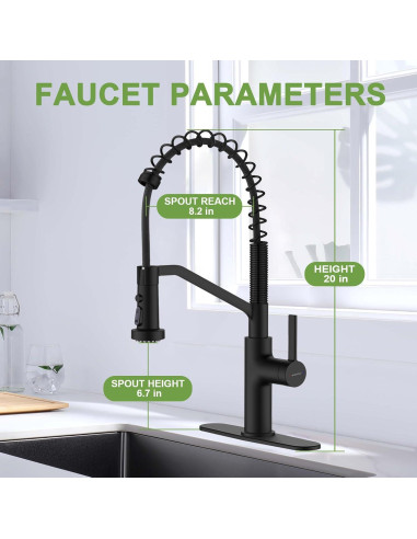 Grifo de cocina Ruvida negro mate arco alto con rociador