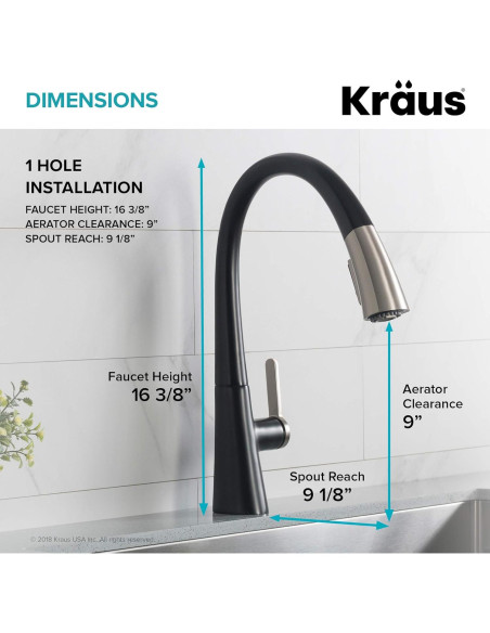 Grifo de Cocina Kraus Nolen 41.5 cm Doble Función Acero Inoxidable