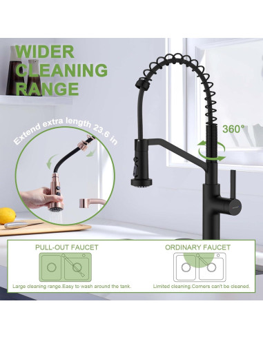 Grifo de cocina Ruvida negro mate arco alto con rociador