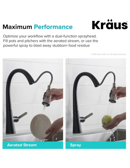 Grifo de Cocina Kraus Nolen 41.5 cm Doble Función Acero Inoxidable