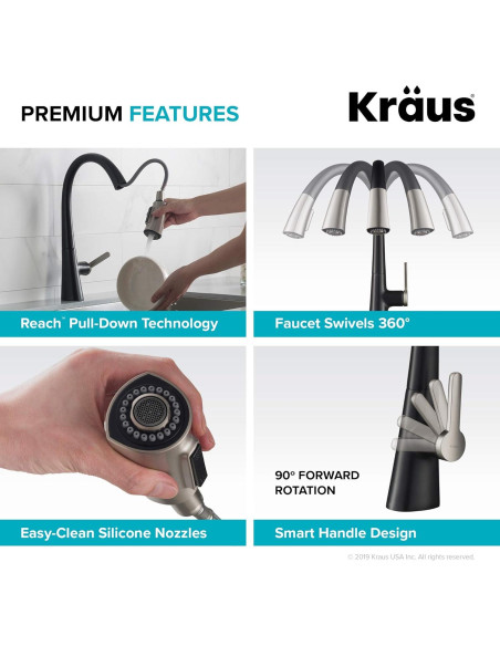 Grifo de Cocina Kraus Nolen 41.5 cm Doble Función Acero Inoxidable