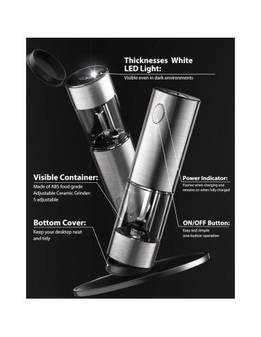 Juego de Molinillos Eléctricos de Sal y Pimienta TOMEEM 66g