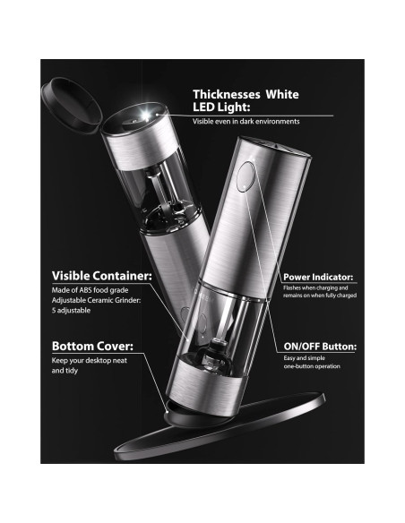 Juego de Molinillos Eléctricos de Sal y Pimienta TOMEEM 66g