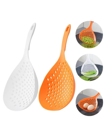 Cernidor Cucharón Ranurado Barafat 34cm Plástico Blanco Naranja