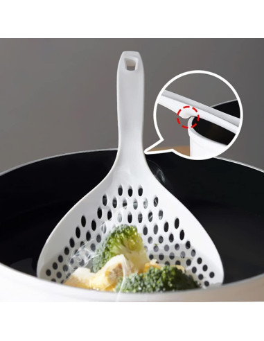 Cernidor Cucharón Ranurado Barafat 34cm Plástico Blanco Naranja