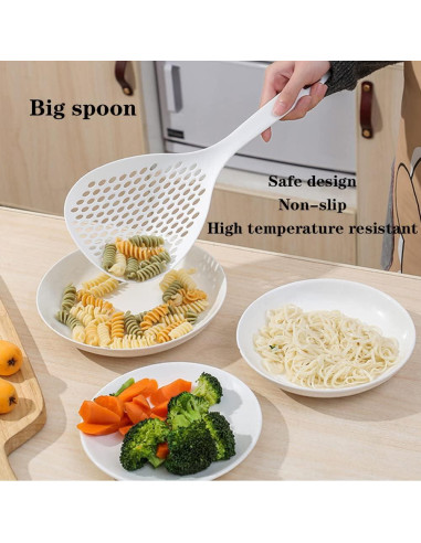 Cernidor Cucharón Ranurado Barafat 34cm Plástico Blanco Naranja