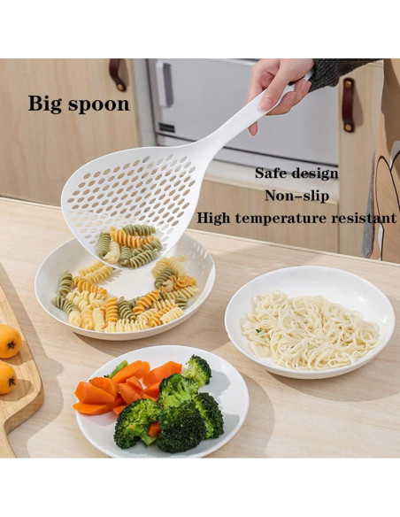 Cernidor Cucharón Ranurado Barafat 34cm Plástico Blanco Naranja