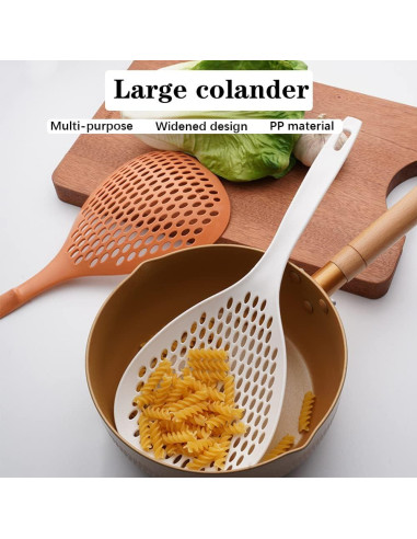 Cernidor Cucharón Ranurado Barafat 34cm Plástico Blanco Naranja