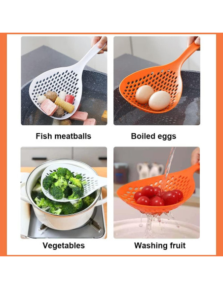 Cernidor Cucharón Ranurado Barafat 34cm Plástico Blanco Naranja
