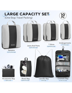 Set de 10 Cubos de Compresión OlarHike para Viaje Negro 2