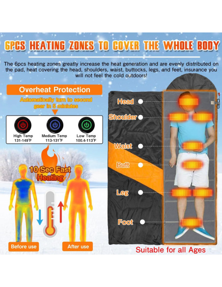 Forro de Saco de Dormir Calentado HJDHS 190x64 cm USB