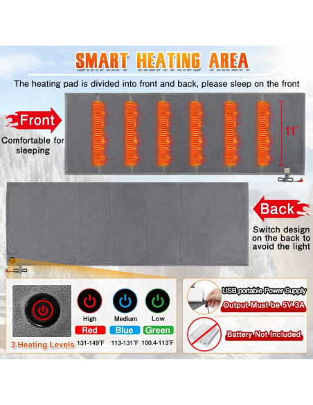 Forro de Saco de Dormir Calentado HJDHS 190x64 cm USB