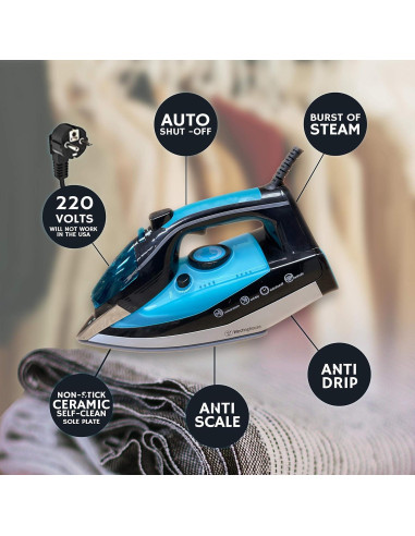 Plancha de Vapor Westinghouse 2500W Ceramaslide 220V con Apagado Automático