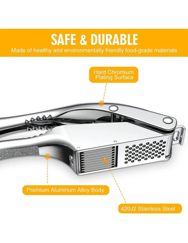 Prensa de Ajo 2 en 1 KOUISYY Acero Inoxidable Fácil Limpieza