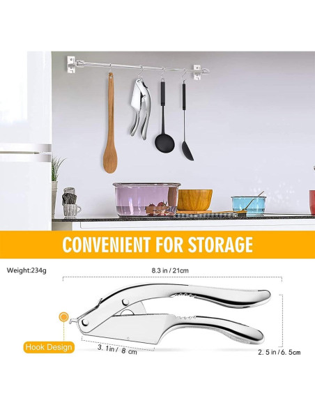 Prensa de Ajo 2 en 1 KOUISYY Acero Inoxidable Fácil Limpieza