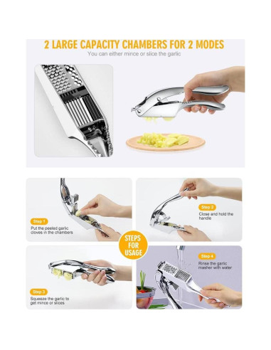 Prensa de Ajo 2 en 1 KOUISYY Acero Inoxidable Fácil Limpieza