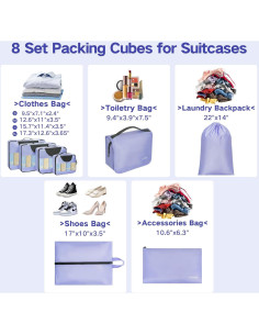 Cubos de Compresión FREEAMG 8 Piezas para Viajes Púrpura 2