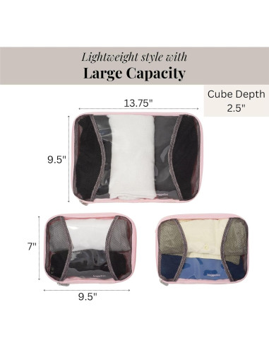 Juego de 3 Cubos de Compresión Baggallini Nylon Rosa