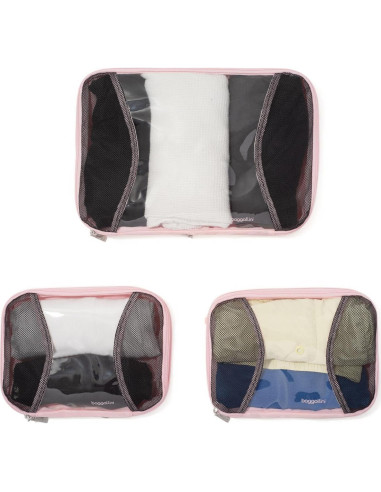 Juego de 3 Cubos de Compresión Baggallini Nylon Rosa