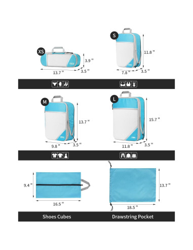 Kolvoii Cubos de Compresión 6 Set Azul para Viaje