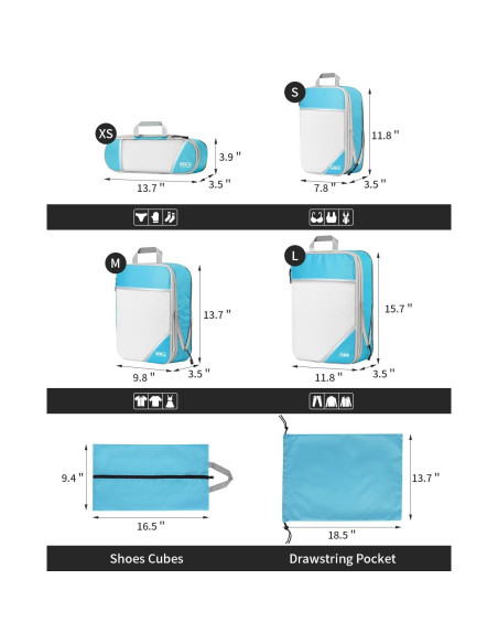 Kolvoii Cubos de Compresión 6 Set Azul para Viaje