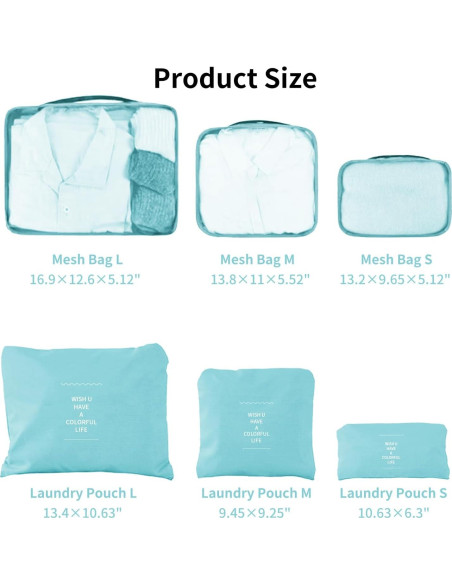 Cubos de Empaque Jealkip 6 Piezas Nylon Verde Teal