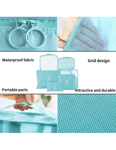 Cubos de Empaque Jealkip 6 Piezas Nylon Verde Teal
