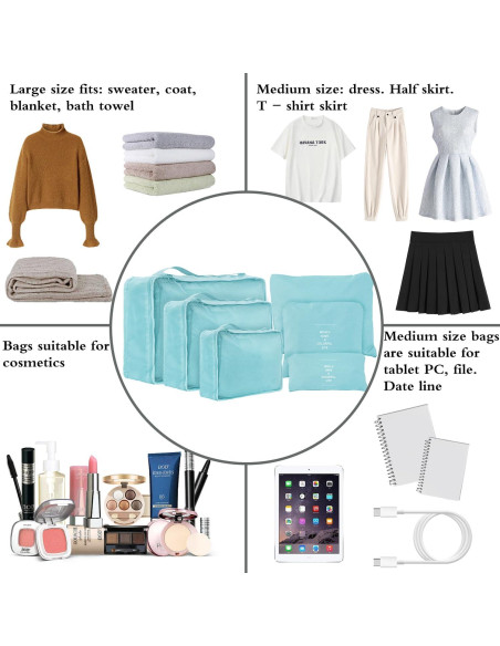 Cubos de Empaque Jealkip 6 Piezas Nylon Verde Teal