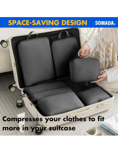 Juego de 6 Cubos de Empaque SOMADA Negro para Viaje